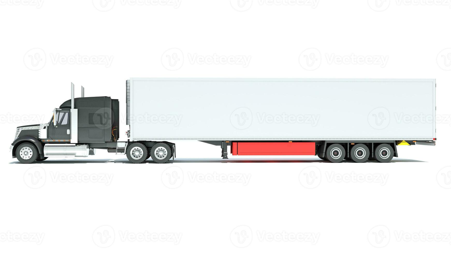 Truck with Refrigerator Trailer 3D rendering on white background photo