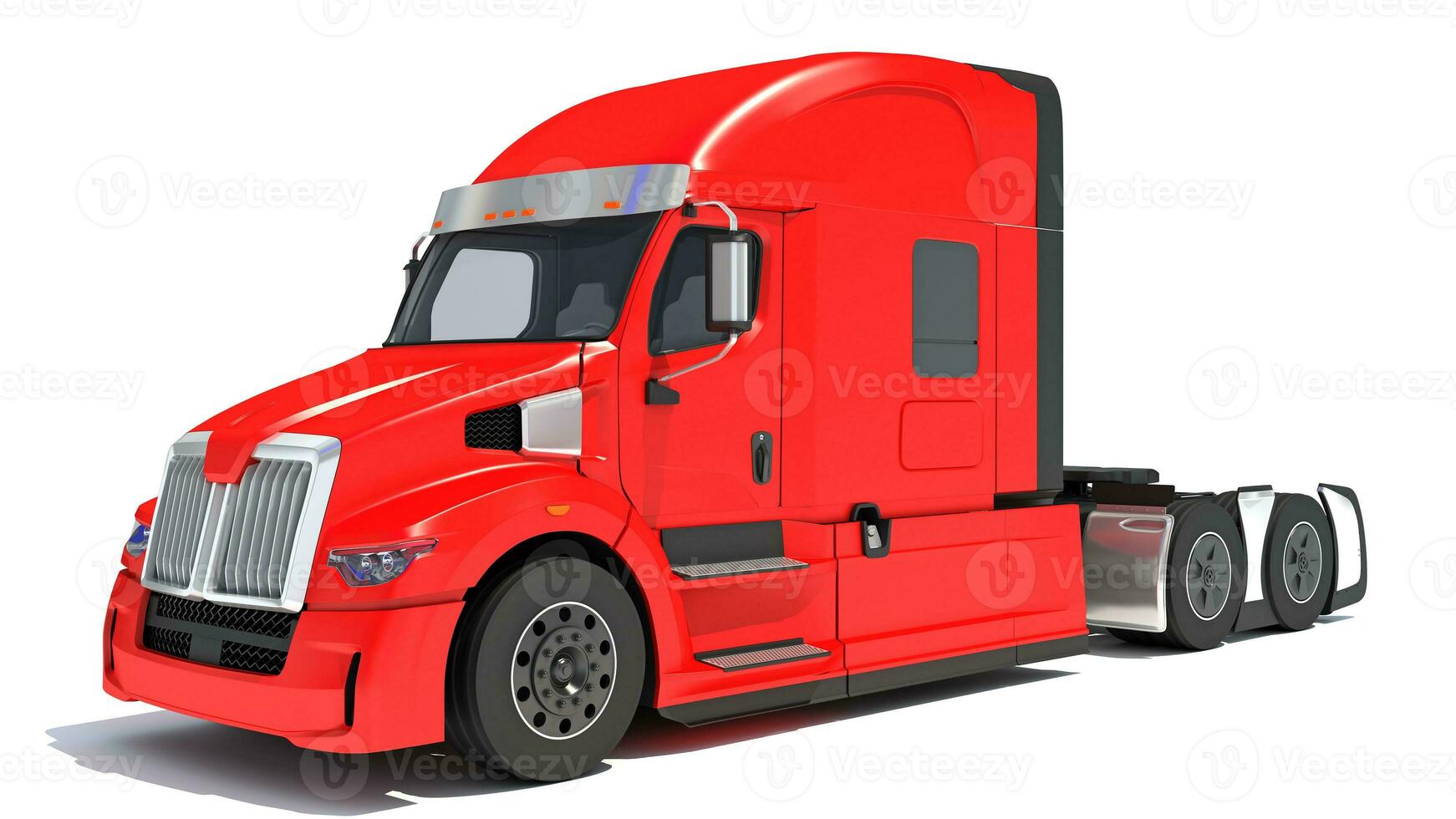 Red Semi Truck 3D rendering on white background photo