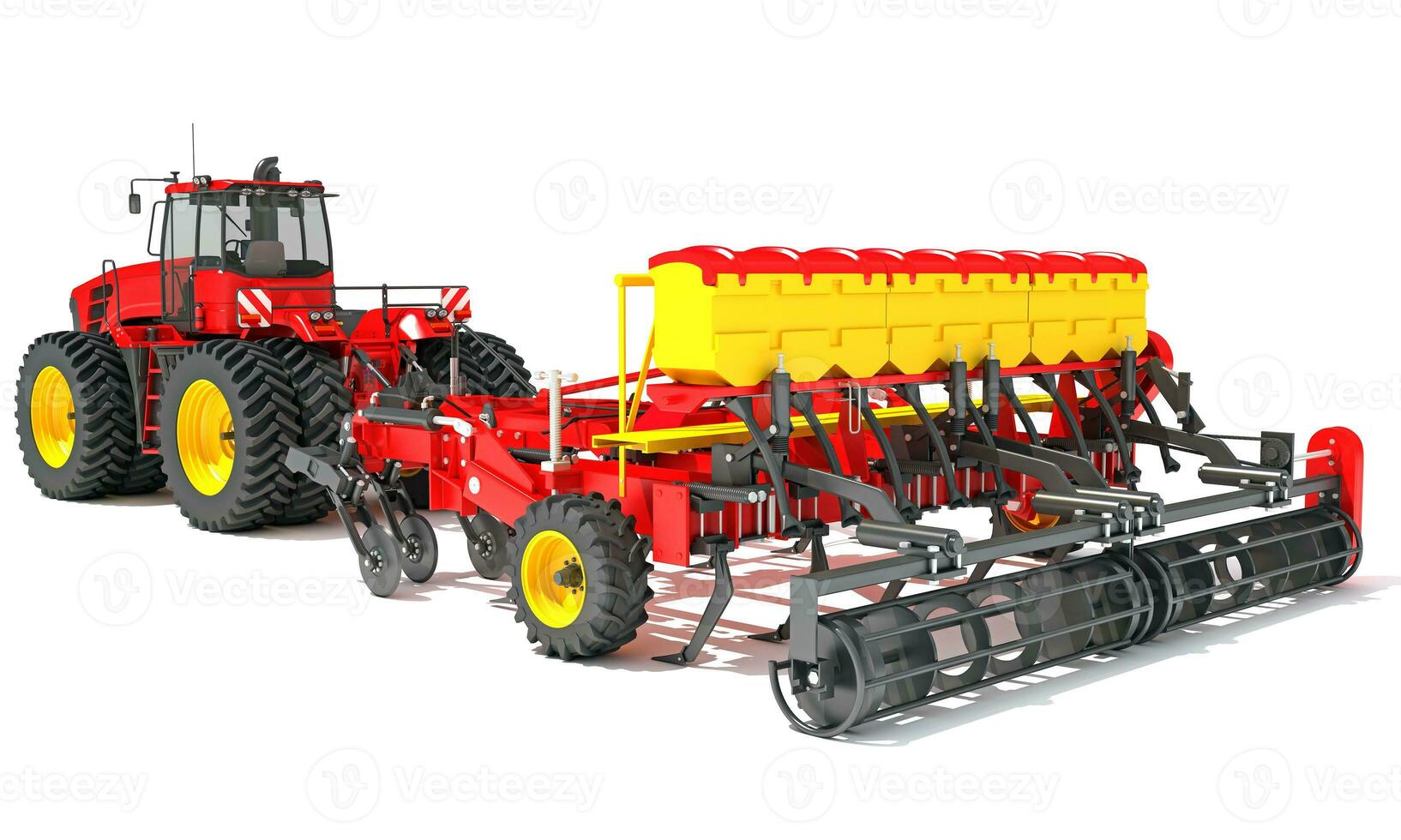 Farm Tractor with Compact Disc Harrow 3D rendering on white background photo