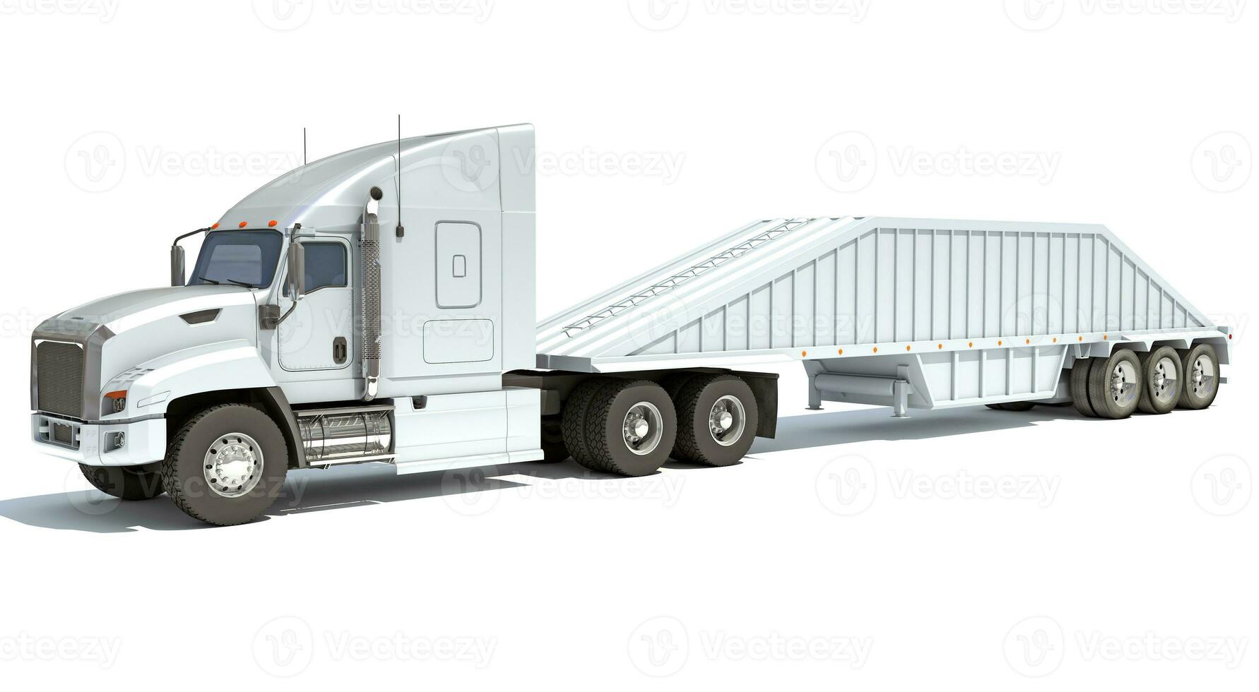 Truck with Bottom Dump Trailer 3D rendering on white background photo