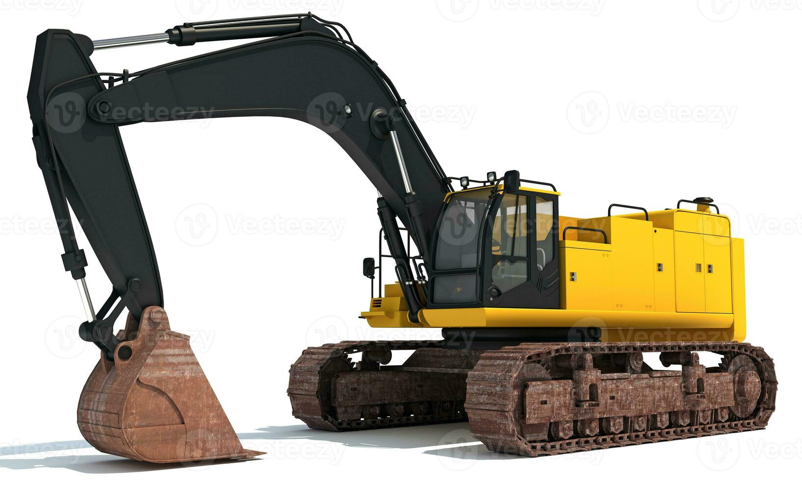 Excavator heavy construction machinery 3D rendering on white background photo