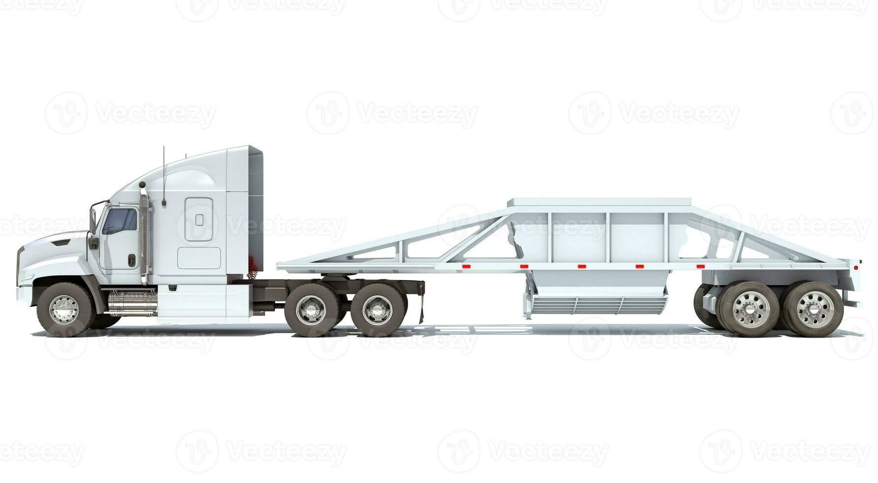 Truck with Bottom Dump Trailer 3D rendering on white background photo