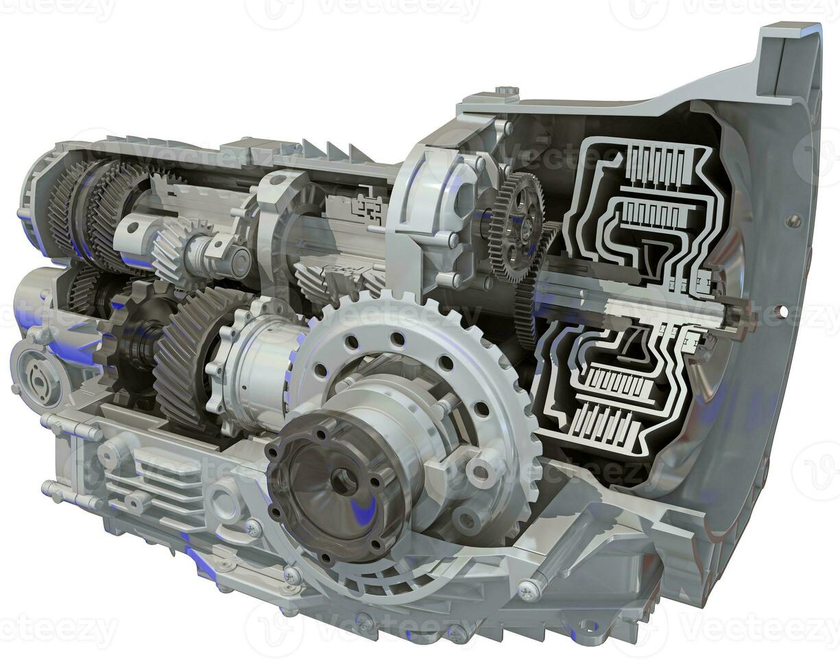 Car Transmission Cutaway 3D rendering on white background photo