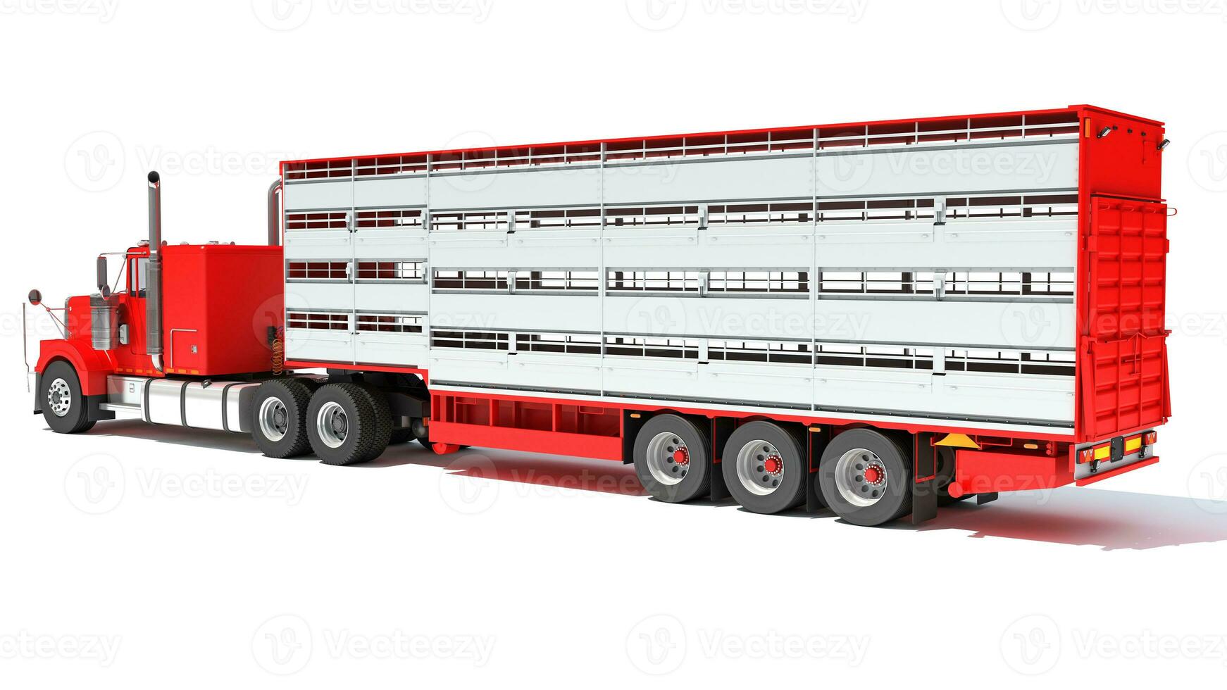 Truck with Animal Transporter Trailer 3D rendering on white background photo