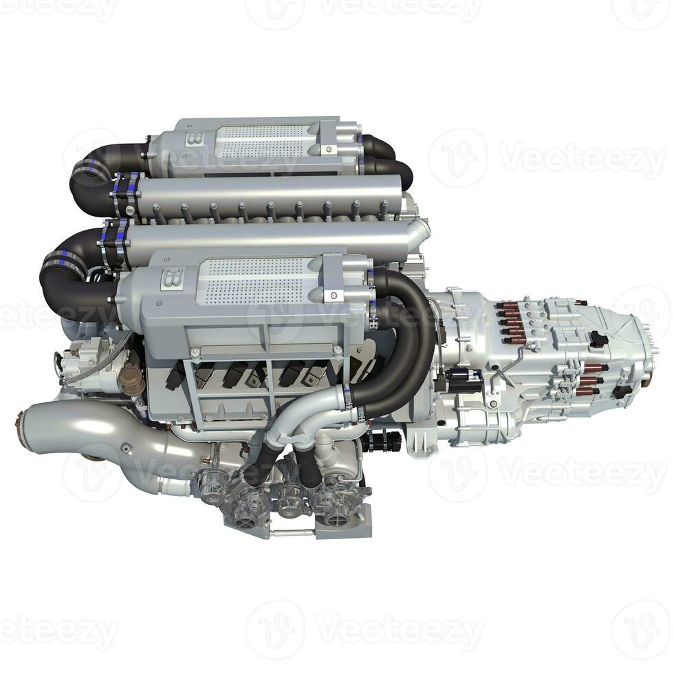 V16 Engine 3D rendering on white background photo