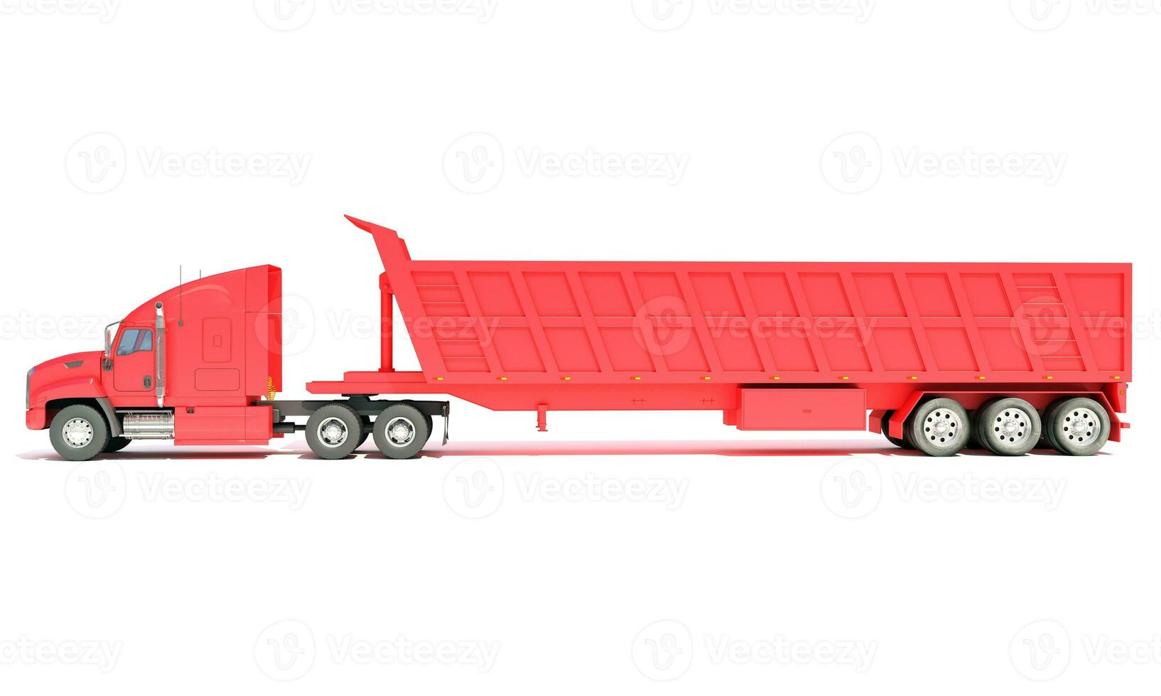 Semi Truck with Tipper Trailer 3D rendering on white background photo