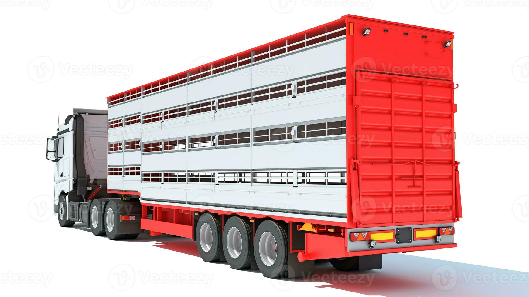 Truck with Animal Transporter Trailer 3D rendering on white background photo