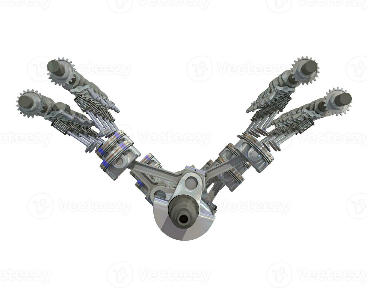 V8 Engine Cylinders 3D rendering on white background photo