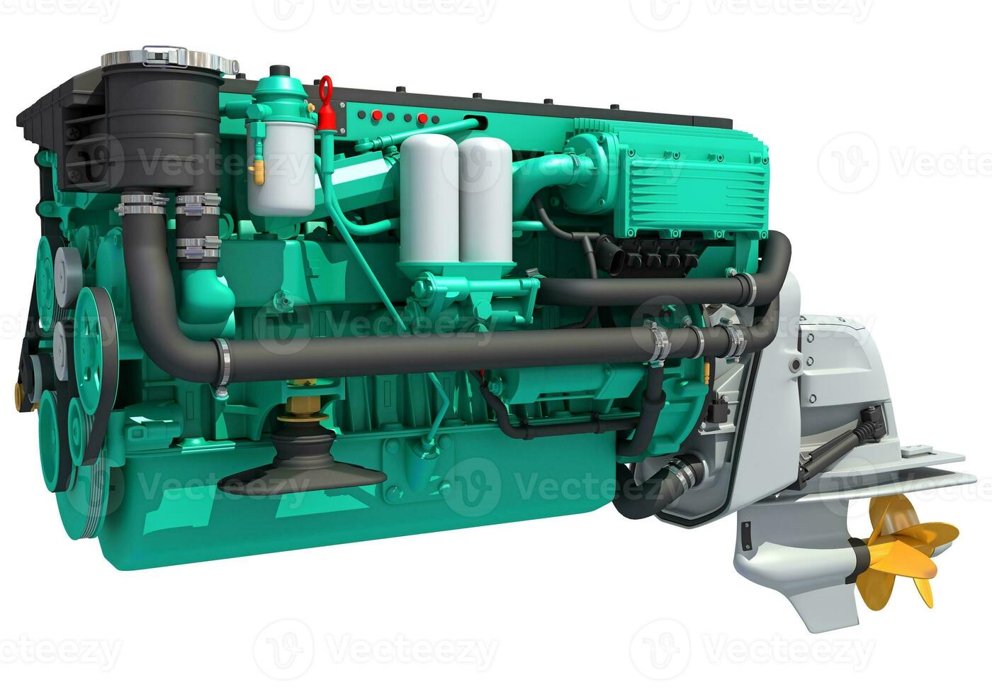 Marine Propulsion Engine for Ships, Yachts and Boats 3D rendering photo