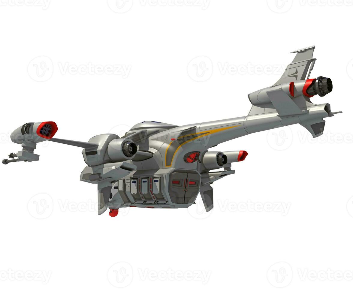 Spaceship 3D rendering on white background photo