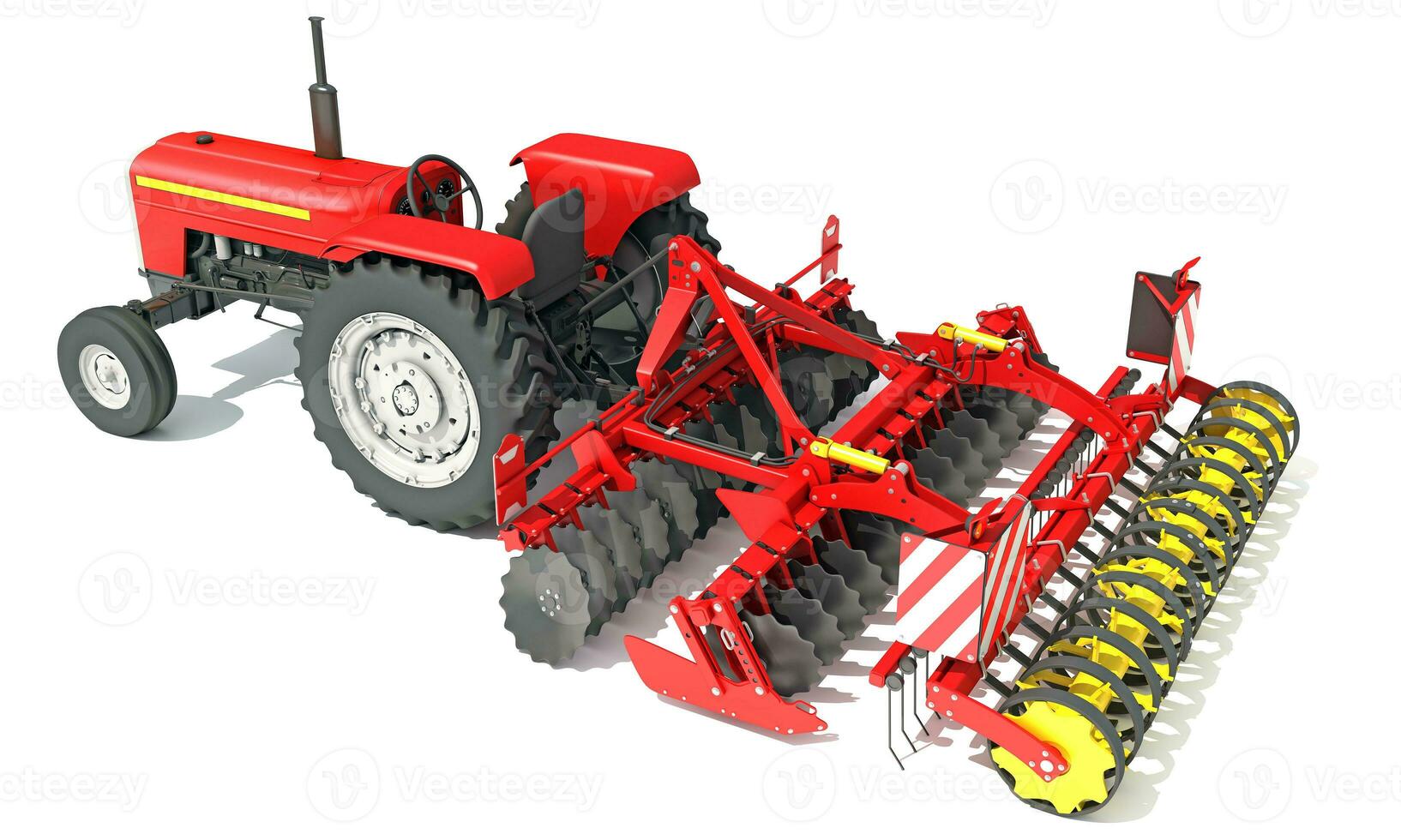 Farm Tractor with Trailed Disc Harrow 3D rendering on white background photo