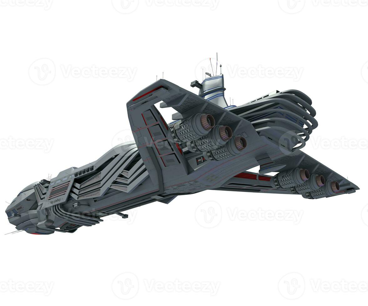 Spaceship 3D rendering on white background photo