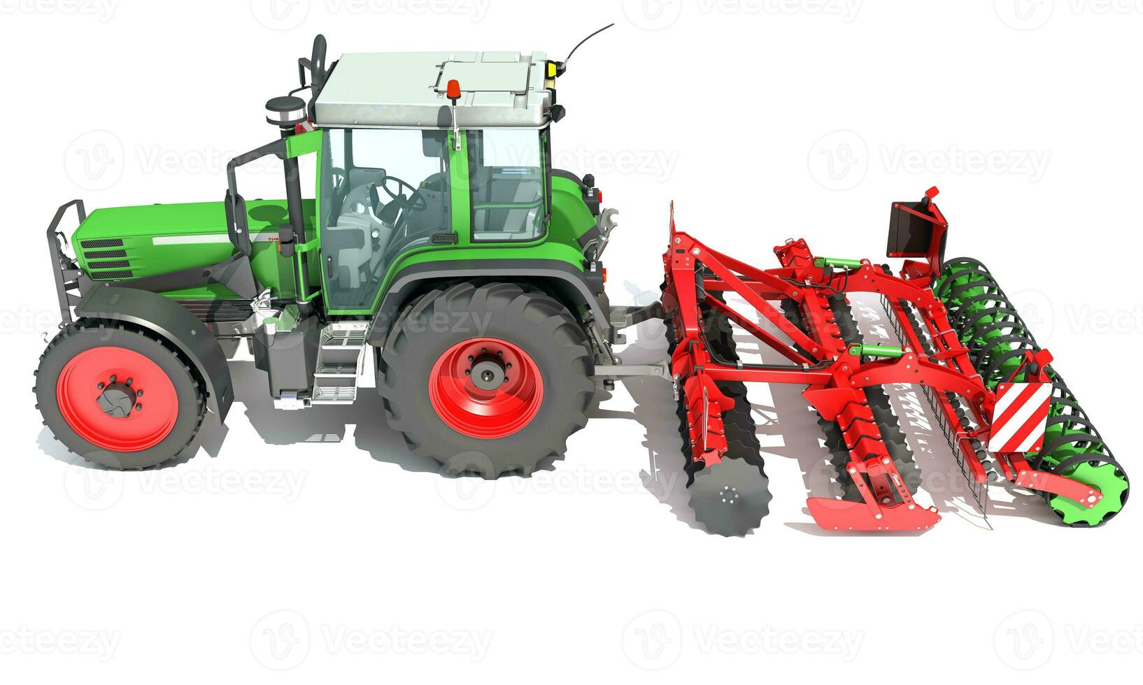 granja tractor con arrastrado Dto grada 3d representación en blanco antecedentes foto