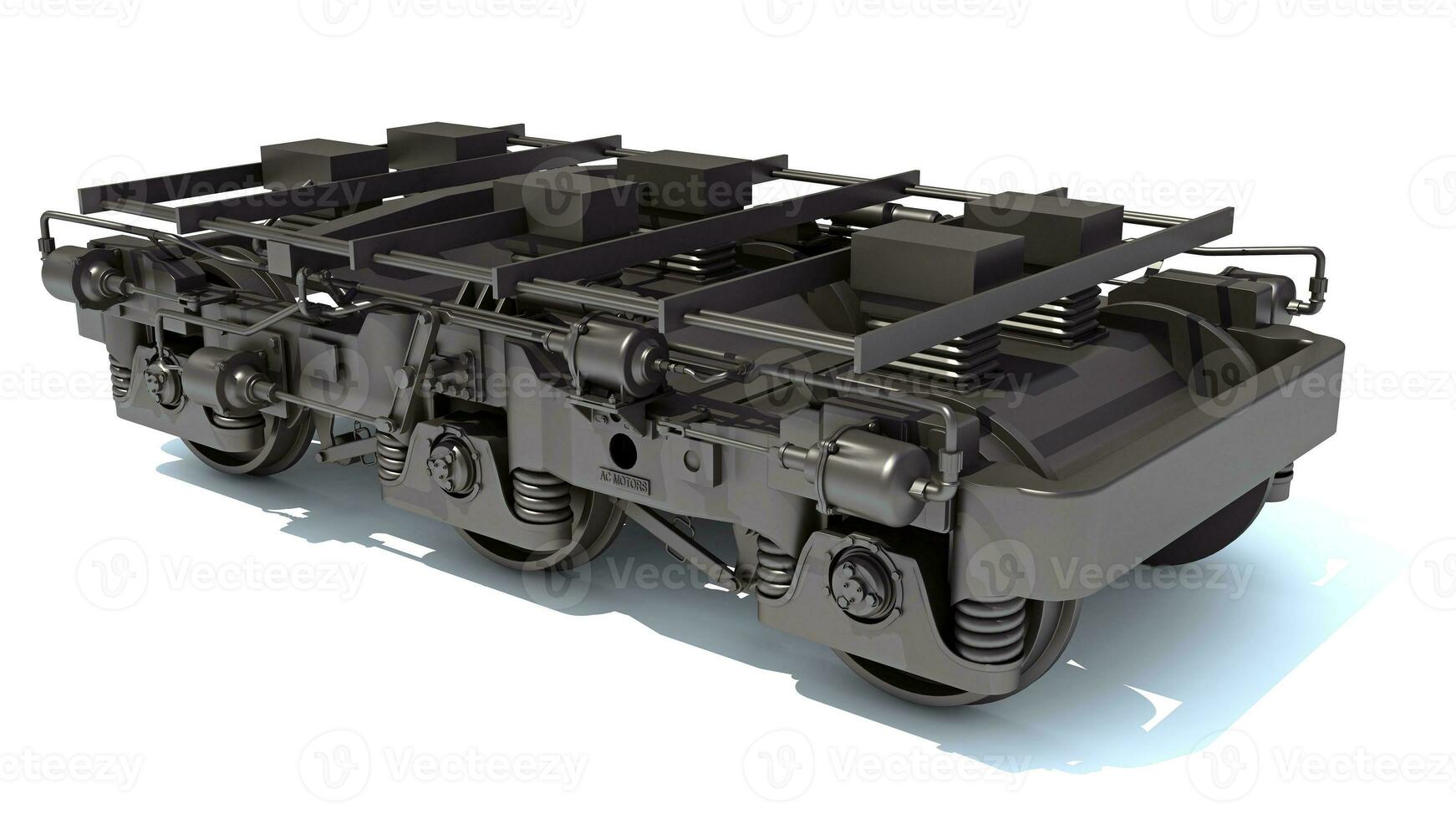 Train Locomotive Trucks Wheels 3D rendering on white background photo