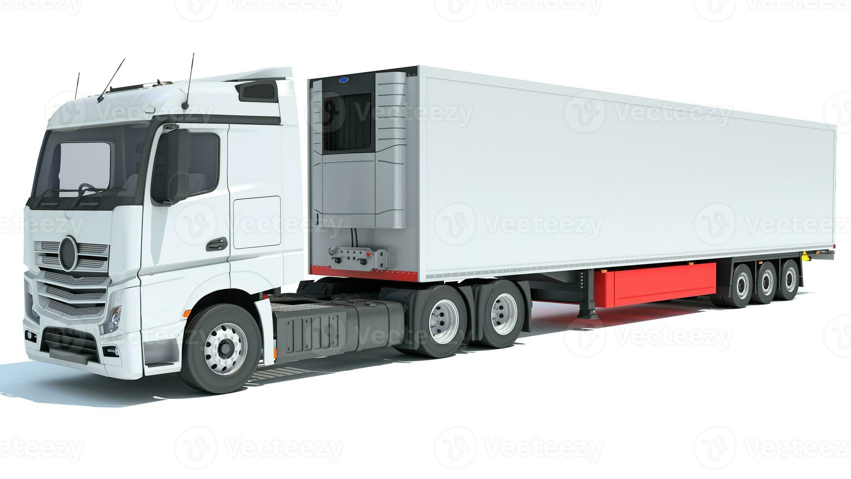 camión con refrigerador remolque 3d representación en blanco antecedentes foto