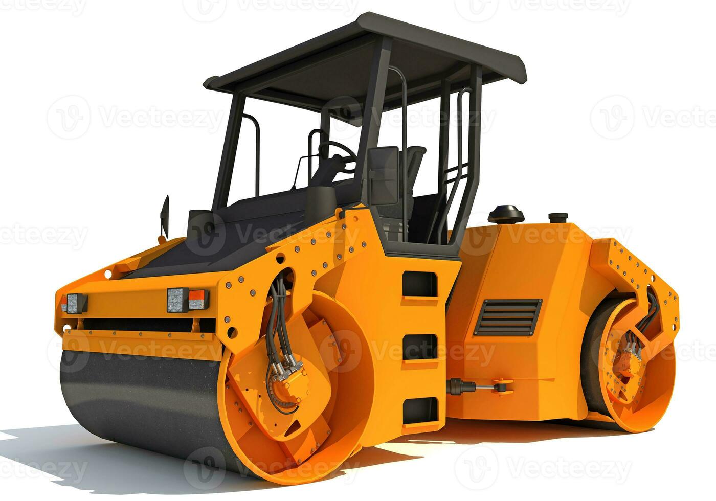 Asphalt Road Roller heavy construction machinery 3D rendering on white background photo