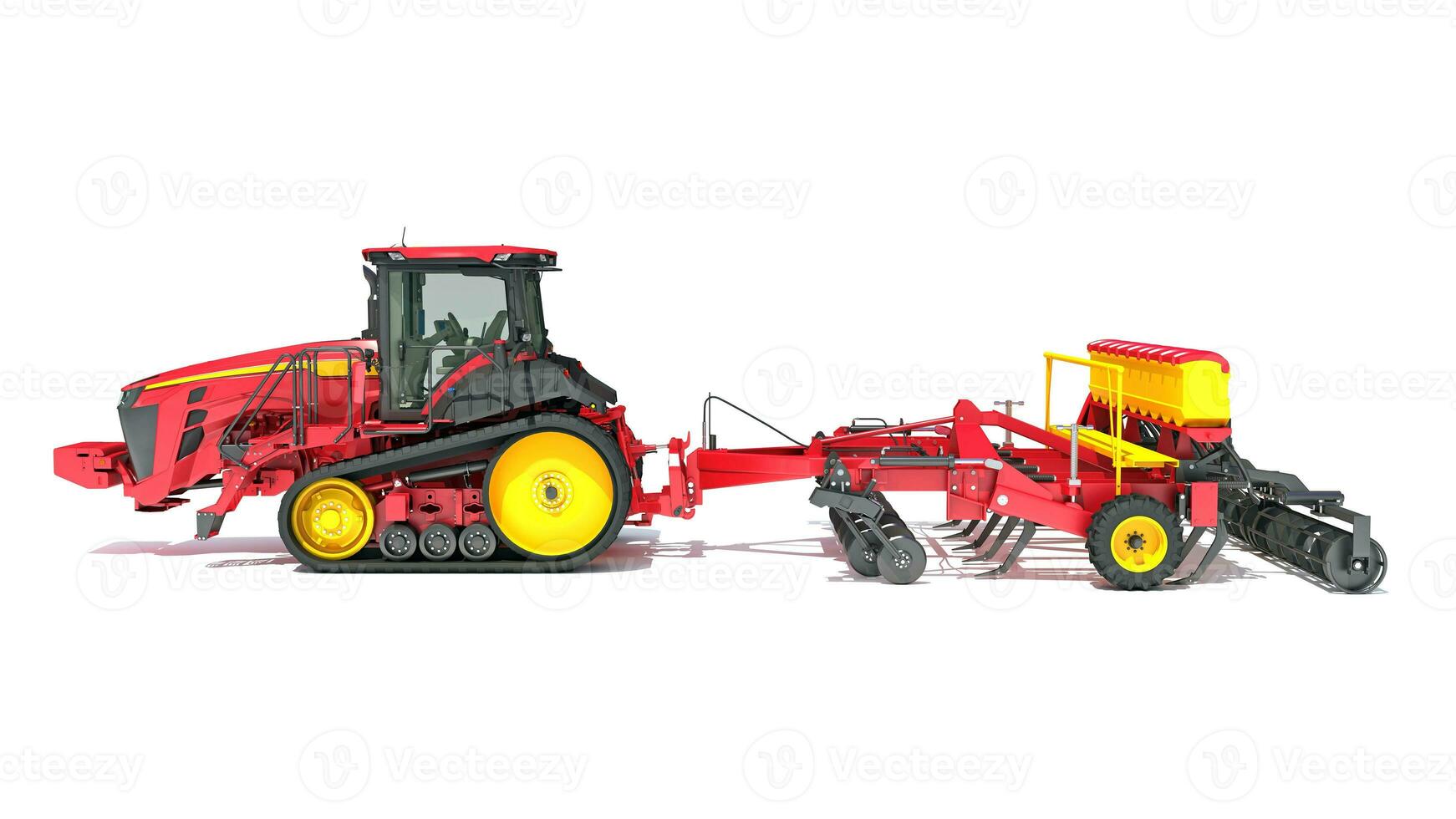 Farm Tractor with Compact Disc Harrow 3D rendering on white background photo