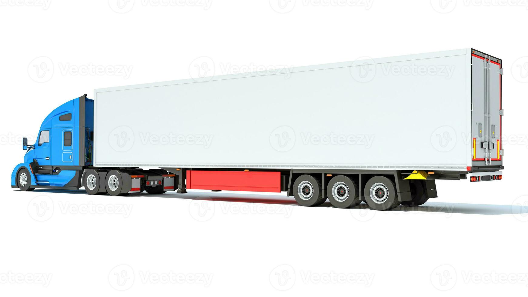 Truck with Reefer Refrigerator Trailer 3D rendering on white background photo