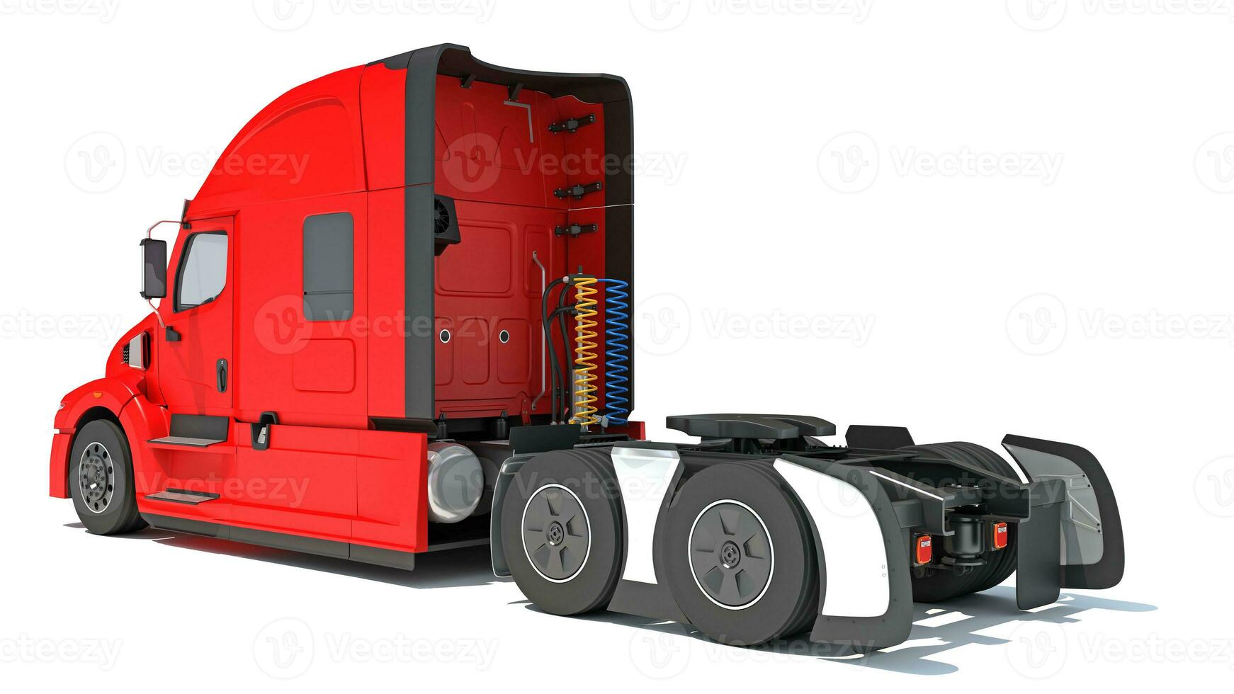 Red Semi Truck 3D rendering on white background photo