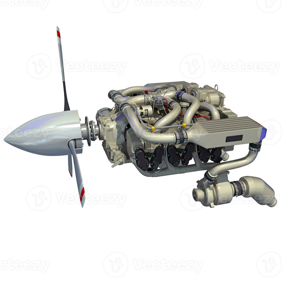 Aircraft turboprop Engine 3D rendering on white background photo