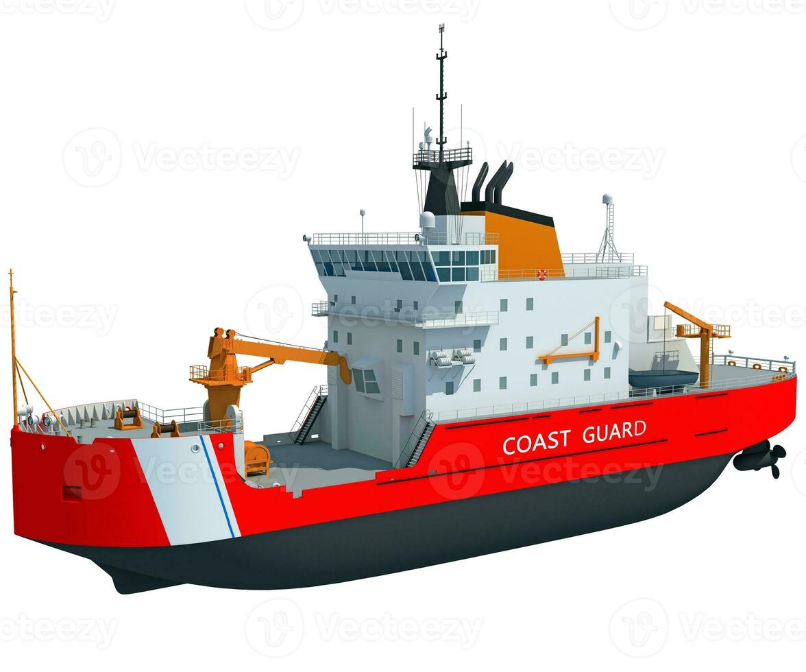 Coast Guard Icebreaker ship 3D rendering of ice breaking on white background photo