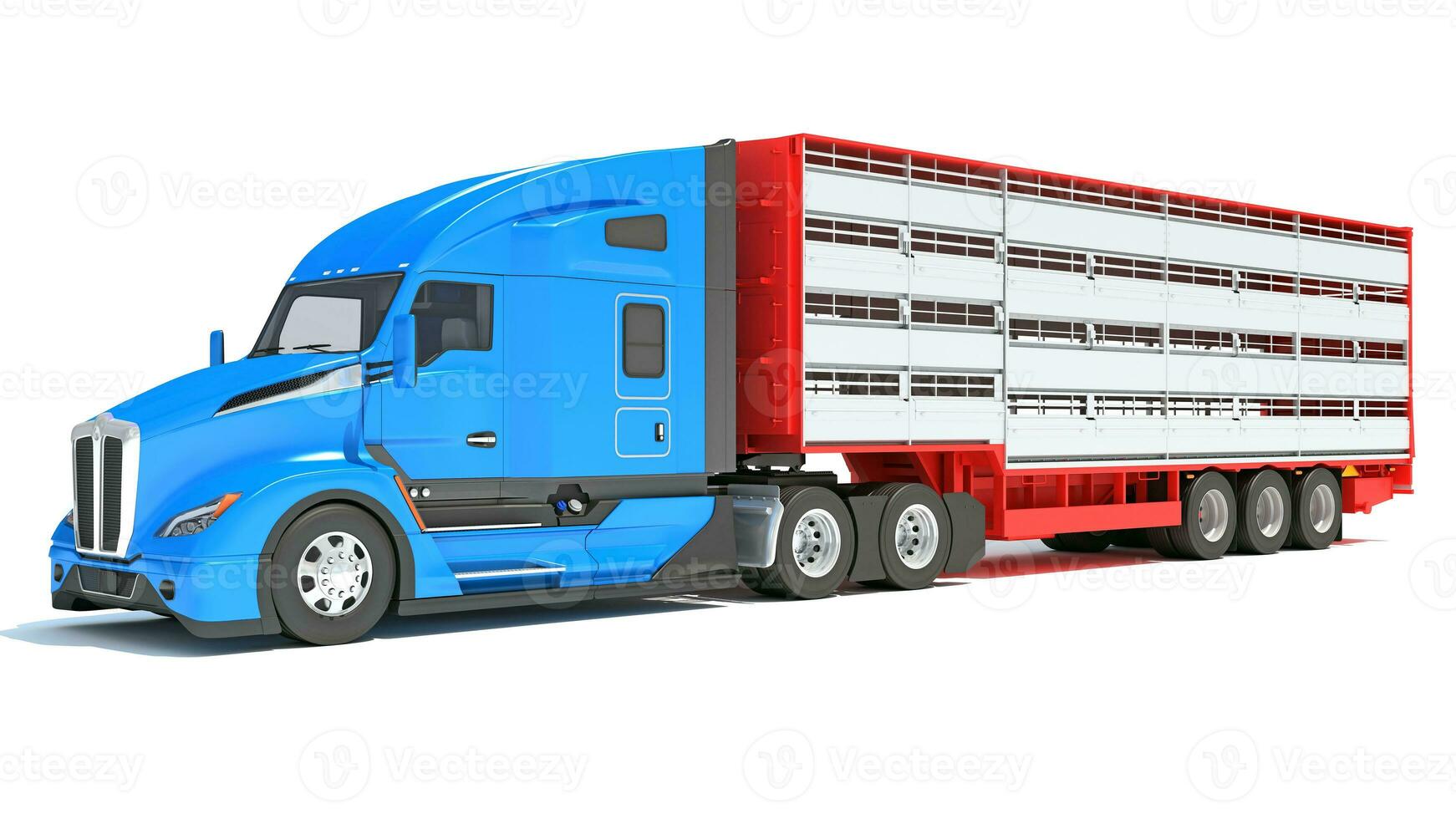 Truck with Animal Transporter Trailer 3D rendering on white background photo