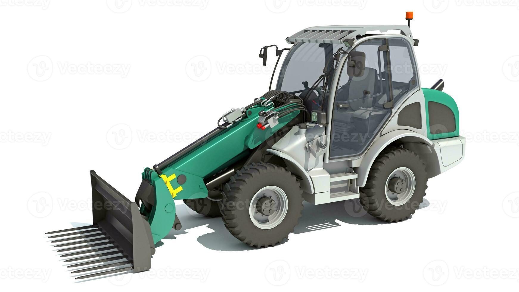 Telescopic Wheel Loader Telehandler Forklift 3D rendering on white background photo