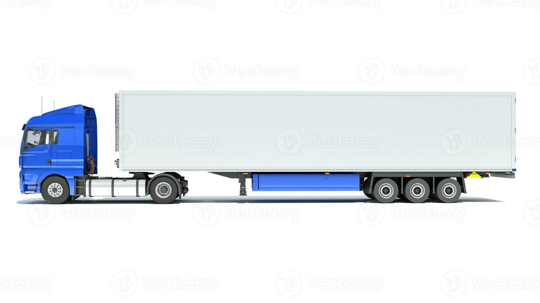 Truck with Refrigerator Trailer 3D rendering on white background photo