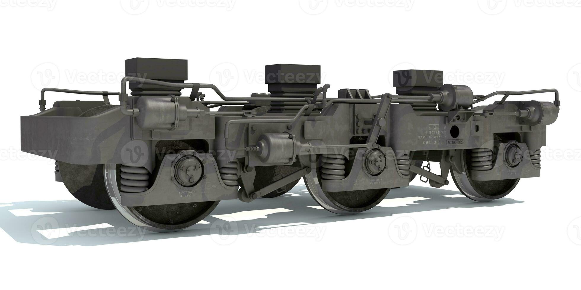 Train Locomotive Trucks Wheels 3D rendering on white background photo