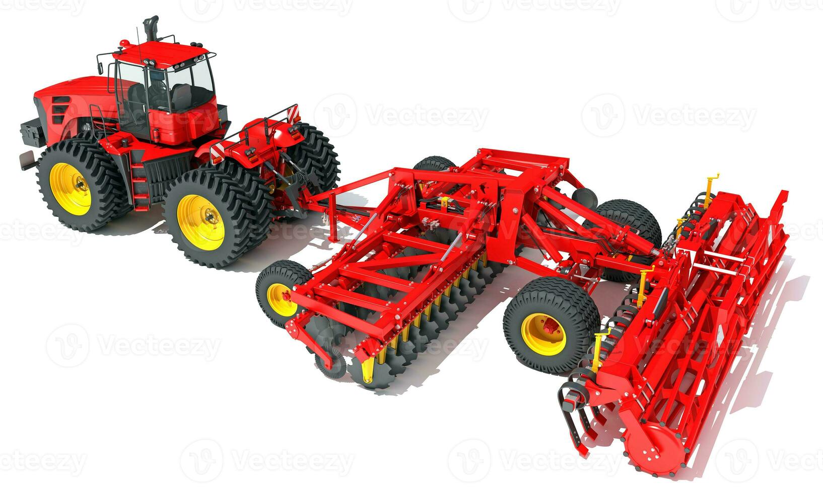 Farm Tractor with Compact Disc Harrow 3D rendering on white background photo