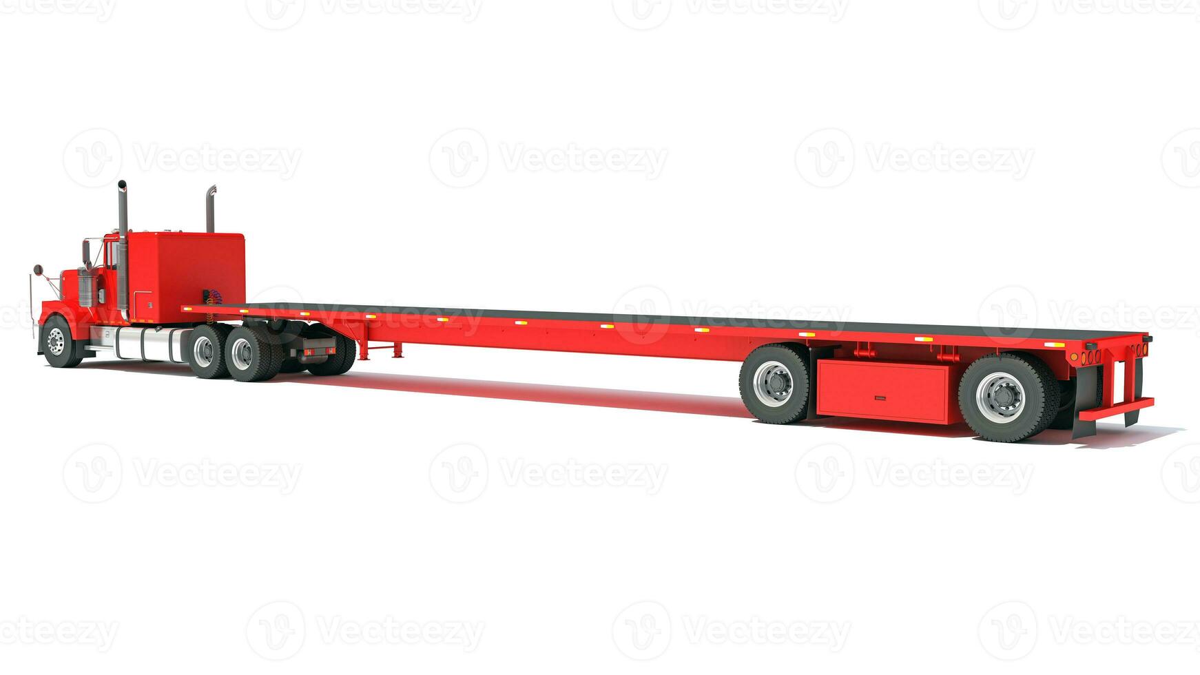 Heavy Truck with Flatbed Trailer 3D rendering on white background photo