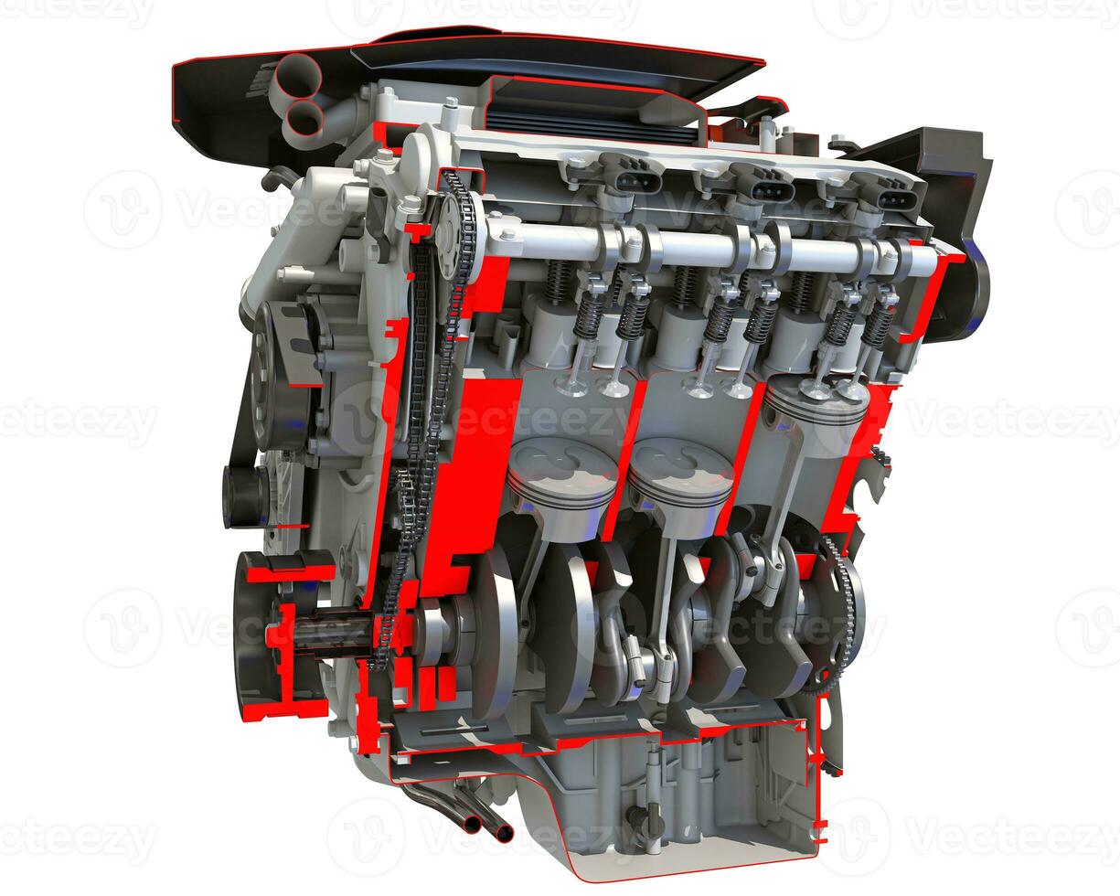 v6 corte coche motor 3d representación foto