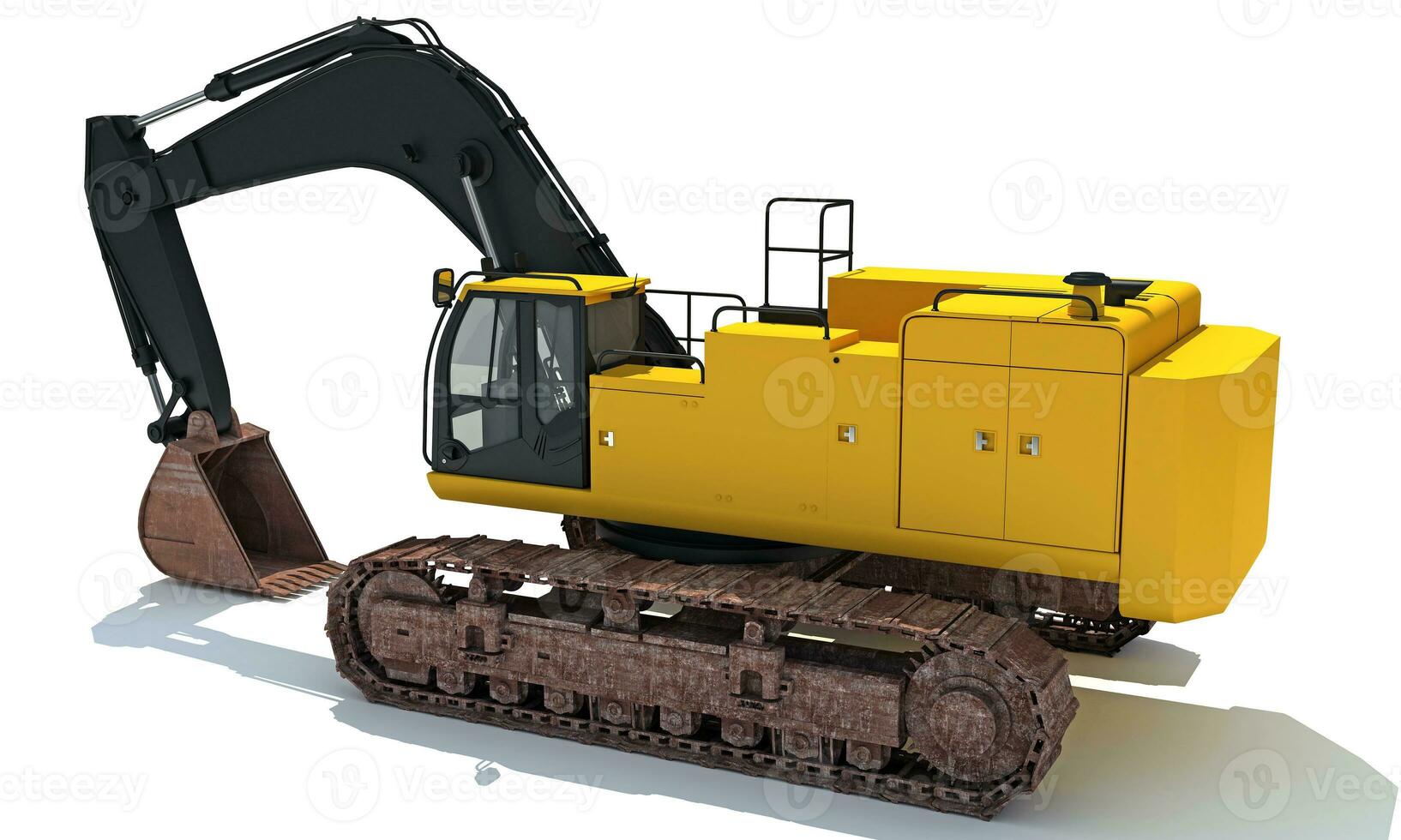 Excavator heavy construction machinery 3D rendering on white background photo