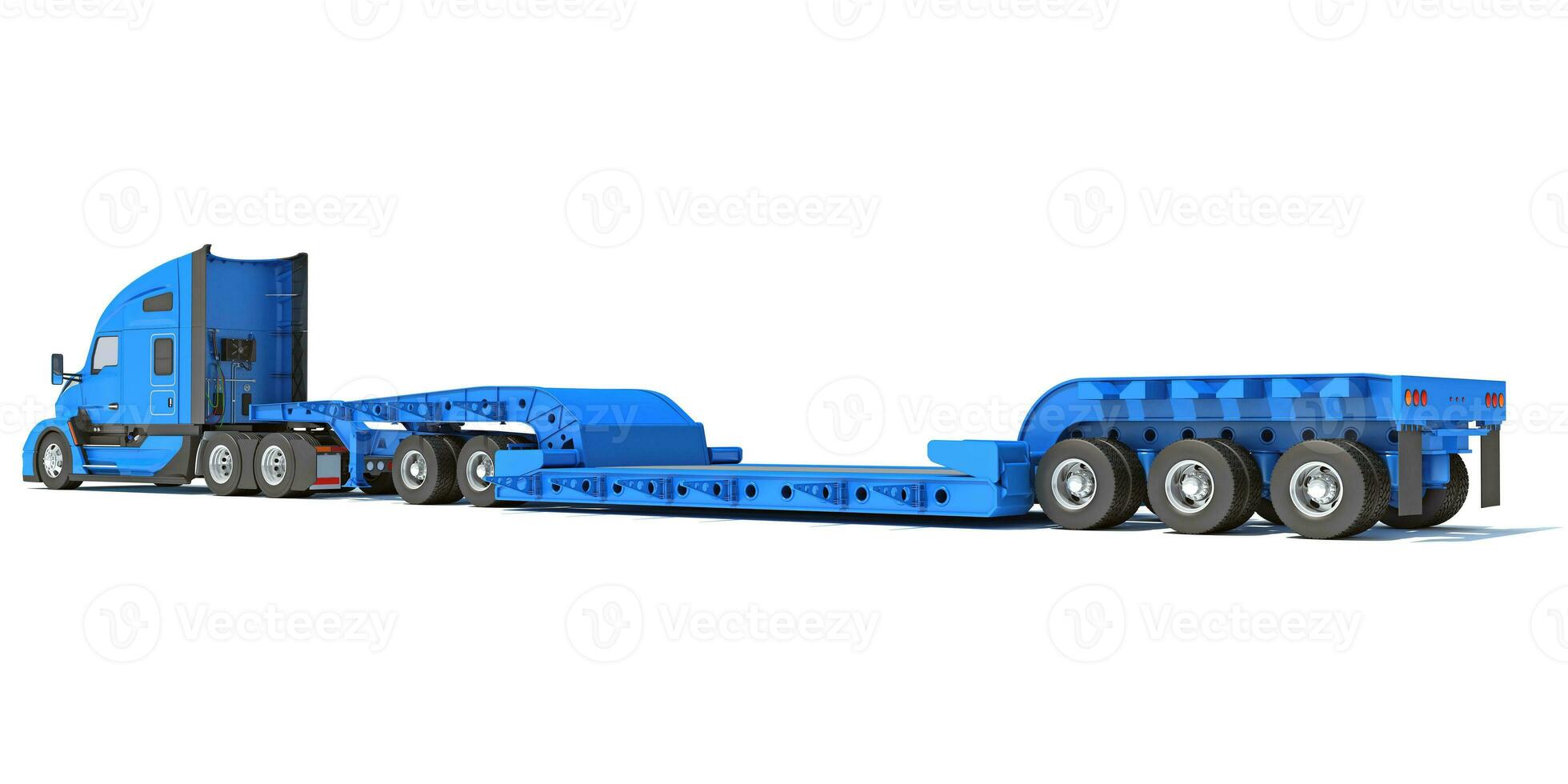 White Truck with Lowboy Trailer 3D rendering photo