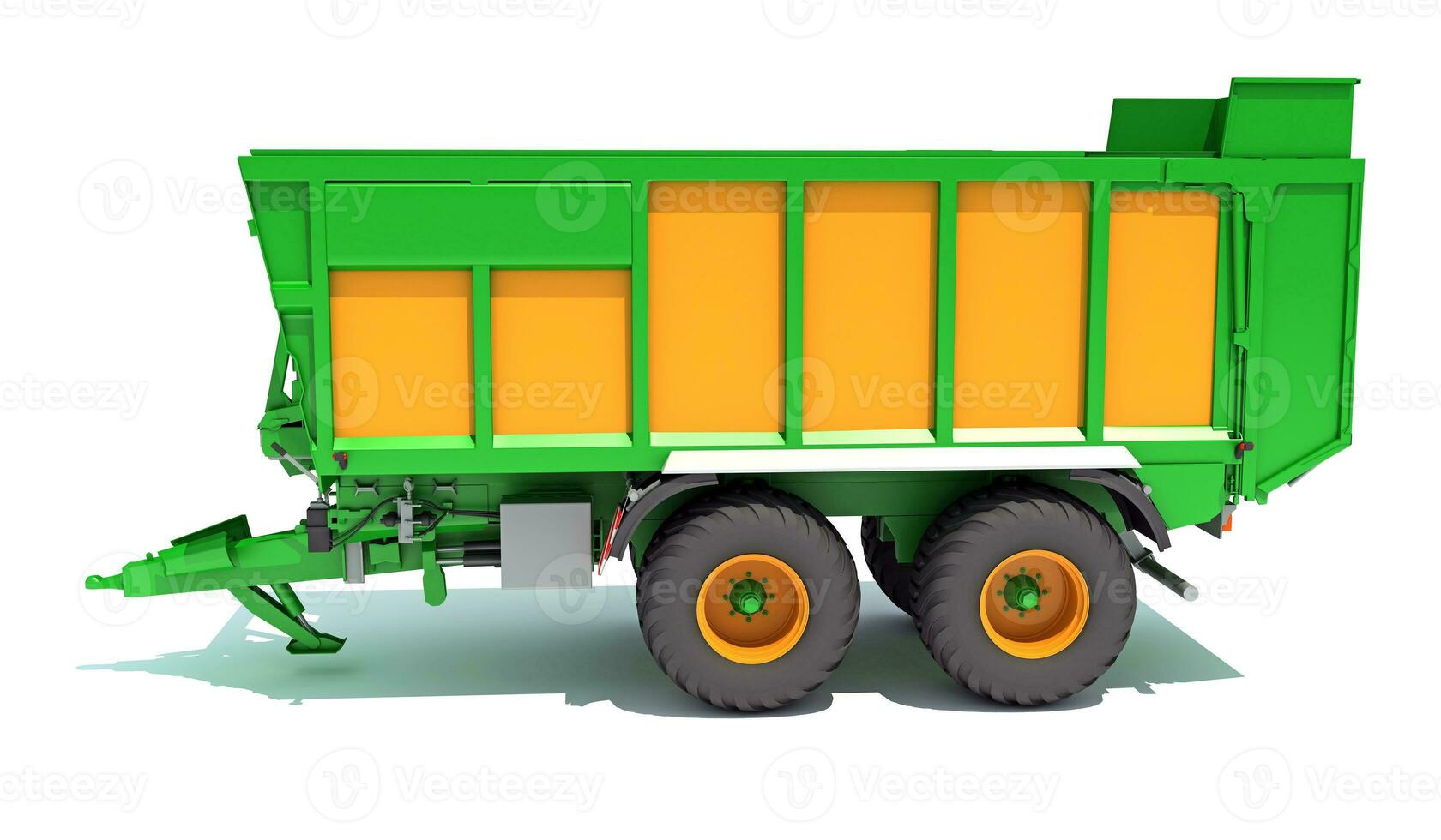 Farm Tractor Trailer 3D rendering on white background photo