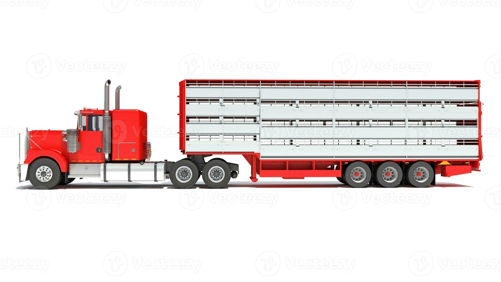 Truck with Animal Transporter Trailer 3D rendering on white background photo