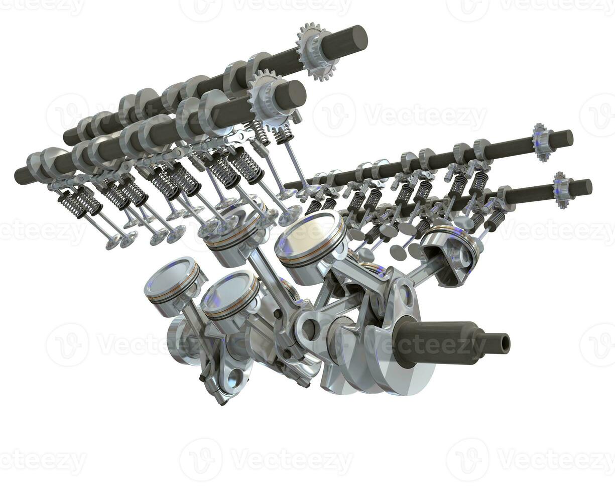 V8 Engine Cylinders 3D rendering on white background photo