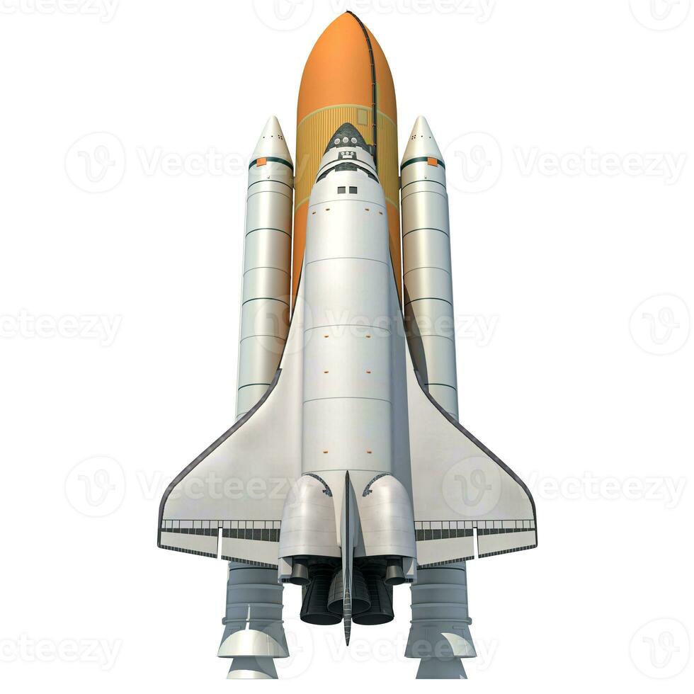 Space Shuttle on white background, Rocket spaceship 3D rendering photo