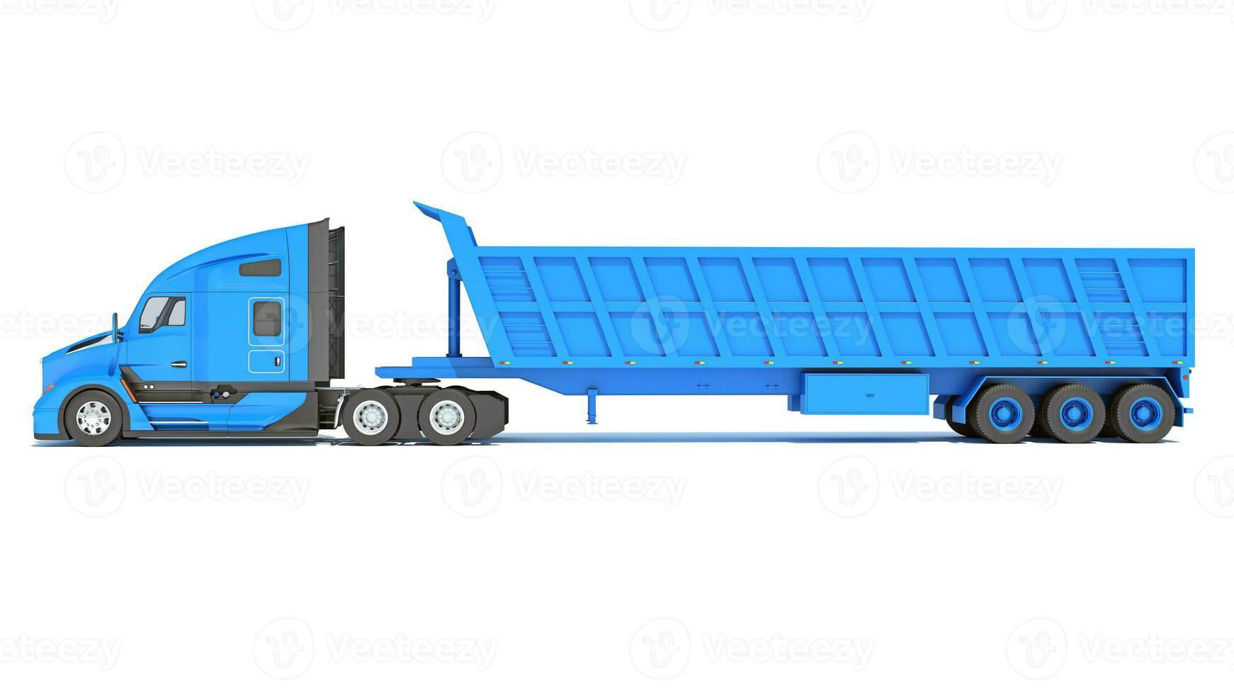 Semi Truck with Tipper Trailer 3D rendering on white background photo