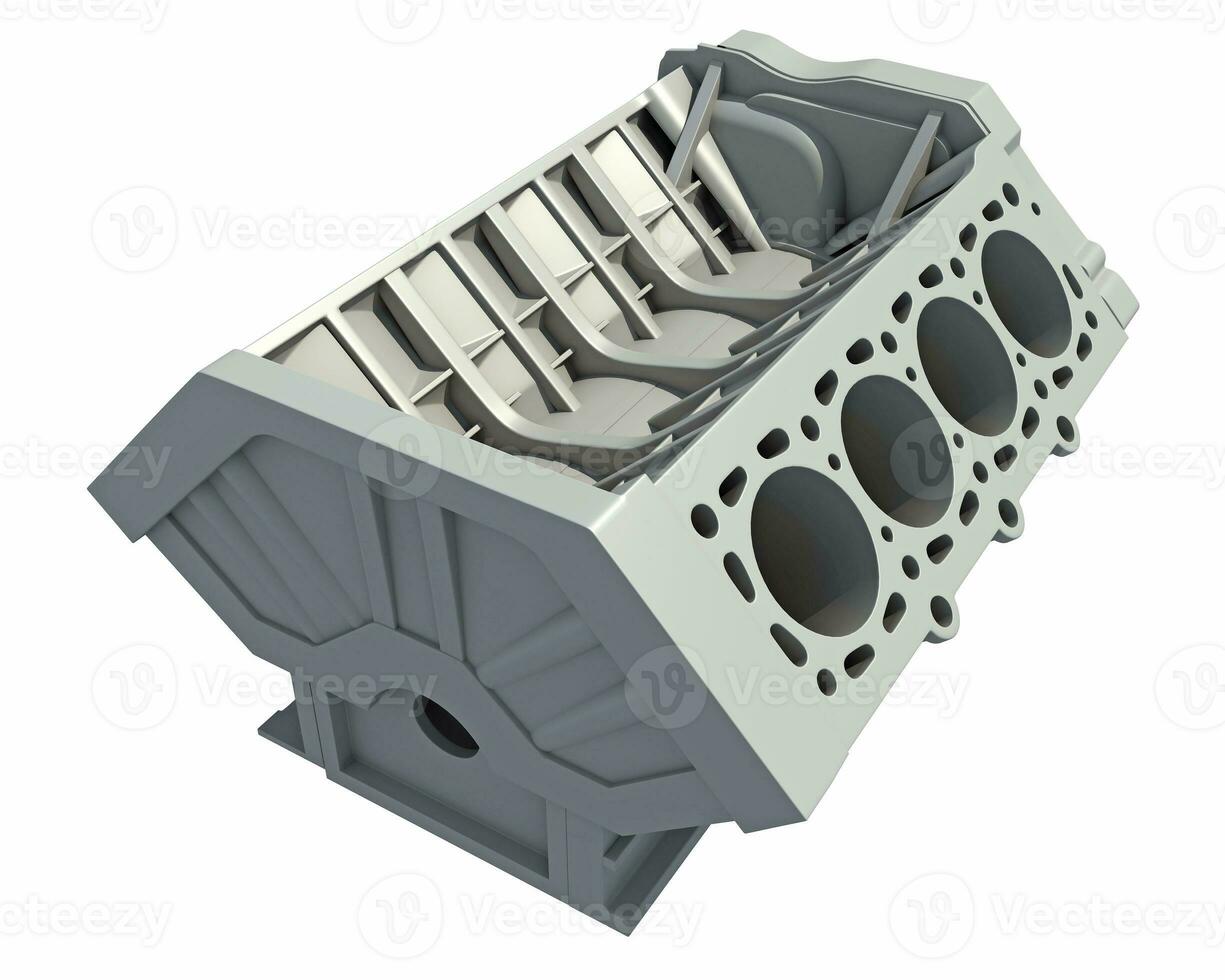 Car V8 Engine Cylinder Head 3D rendering on white background photo