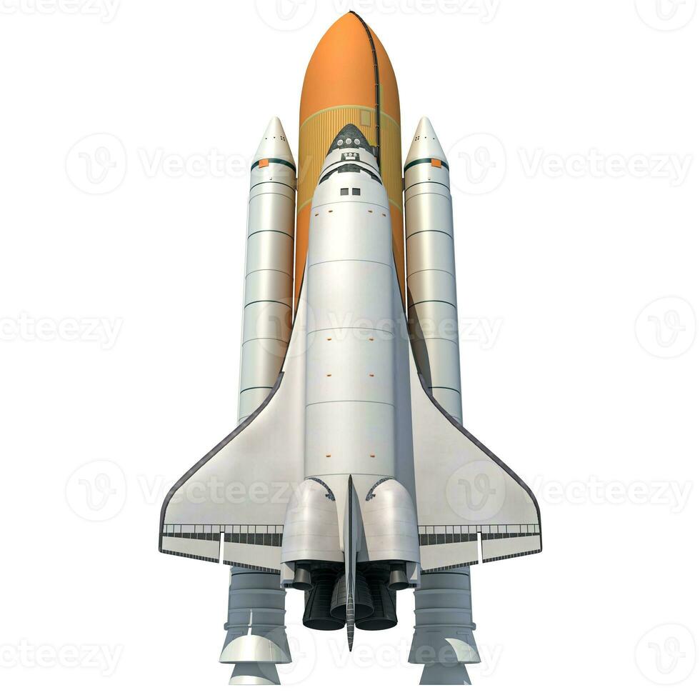 Space Shuttle on white background, spaceship 3D rendering photo