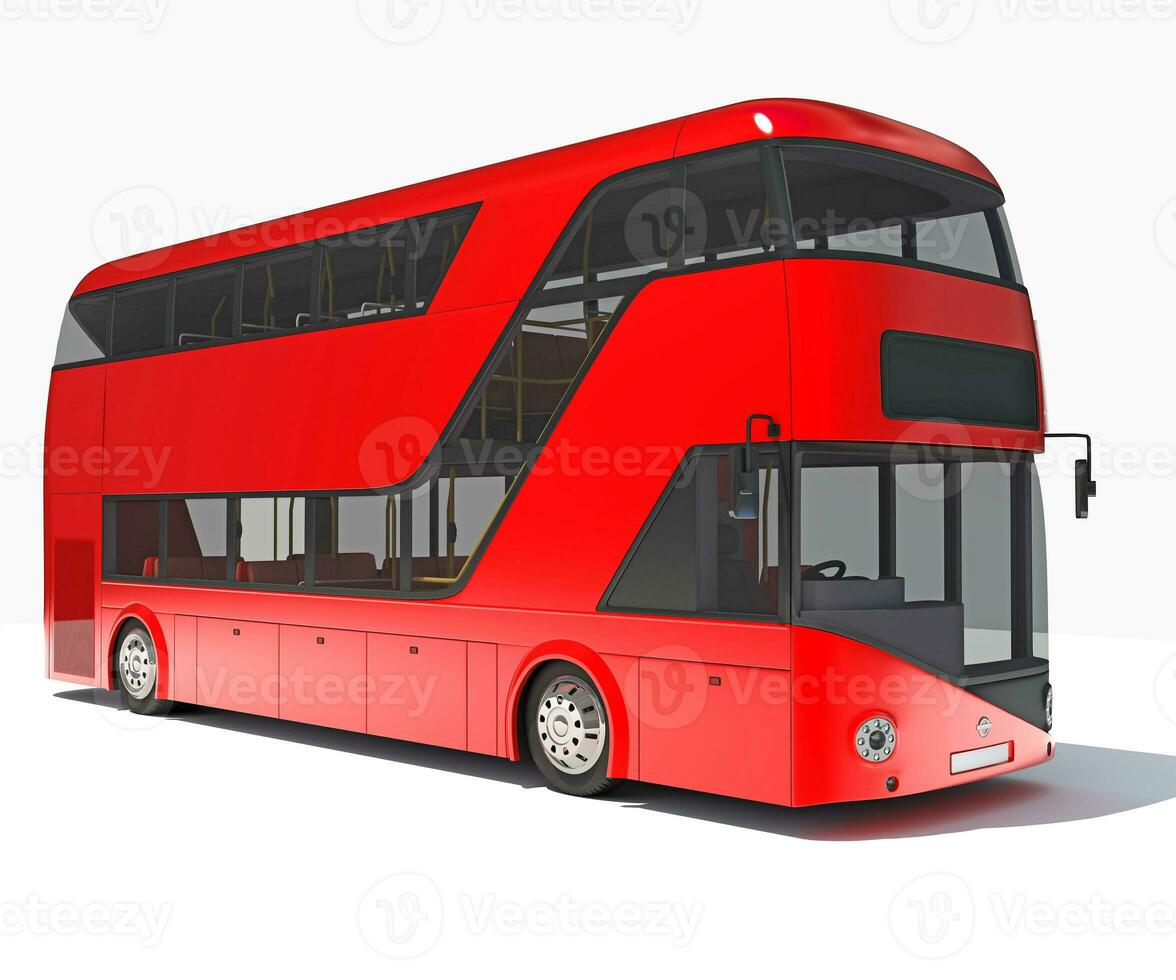 Double Decker City Bus 3D rendering on white background photo