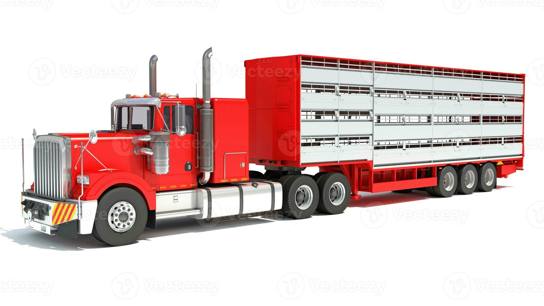 Truck with Animal Transporter Trailer 3D rendering on white background photo