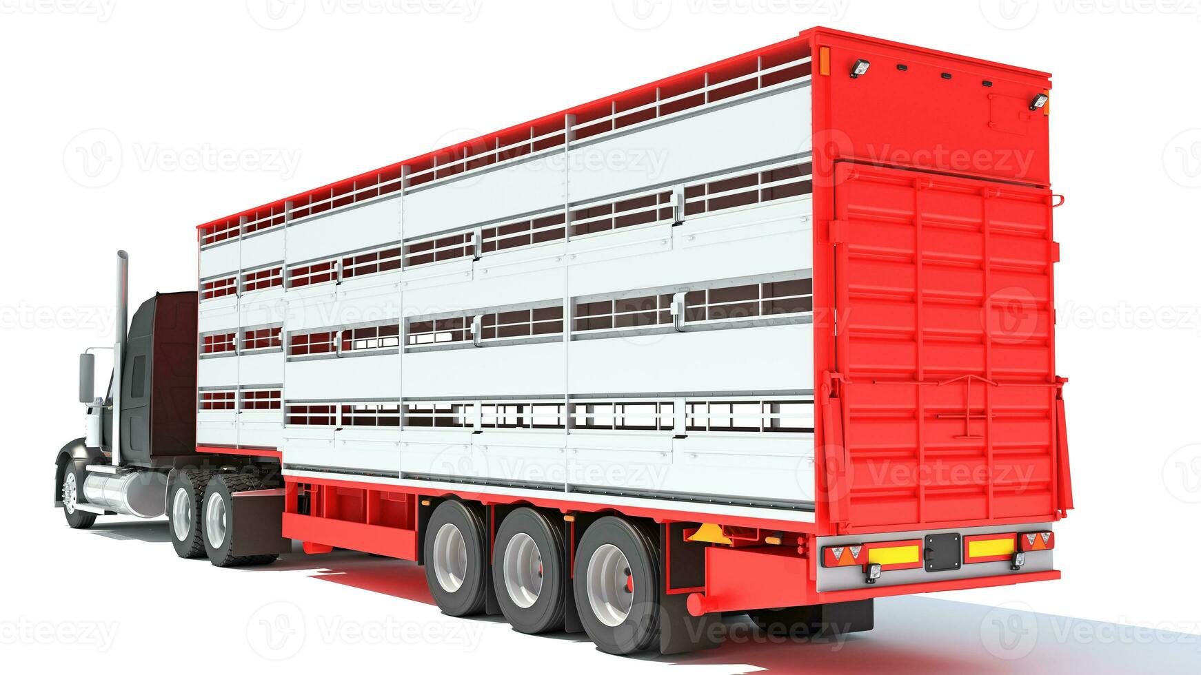 Truck with Animal Transporter Trailer 3D rendering on white background photo