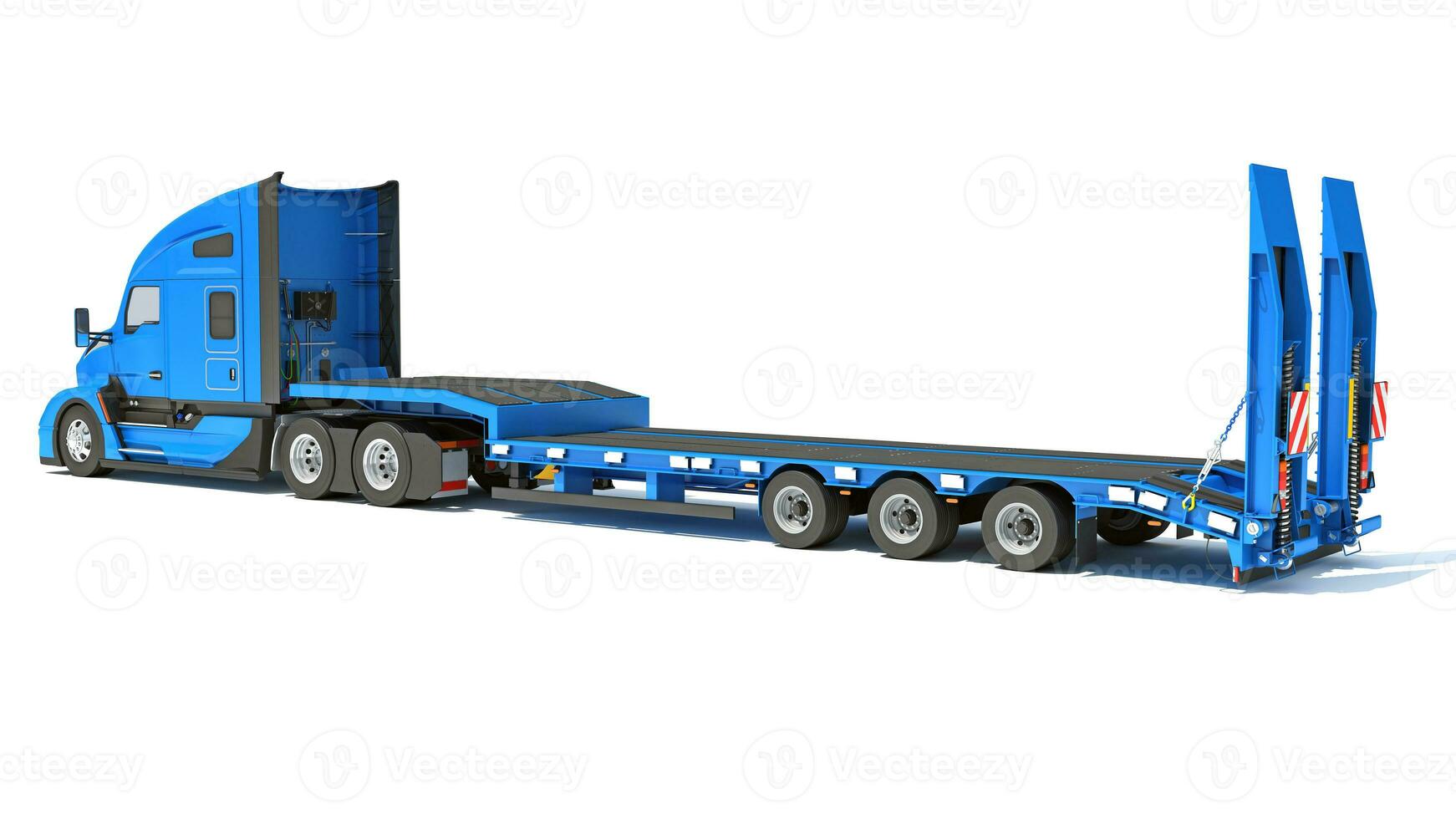 Heavy Truck with Flatbed Trailer 3D rendering on white background photo