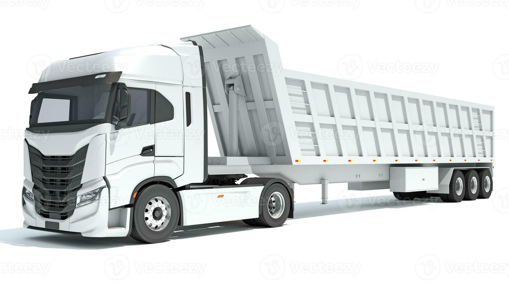 Semi Truck with Tipper Trailer 3D rendering on white background photo