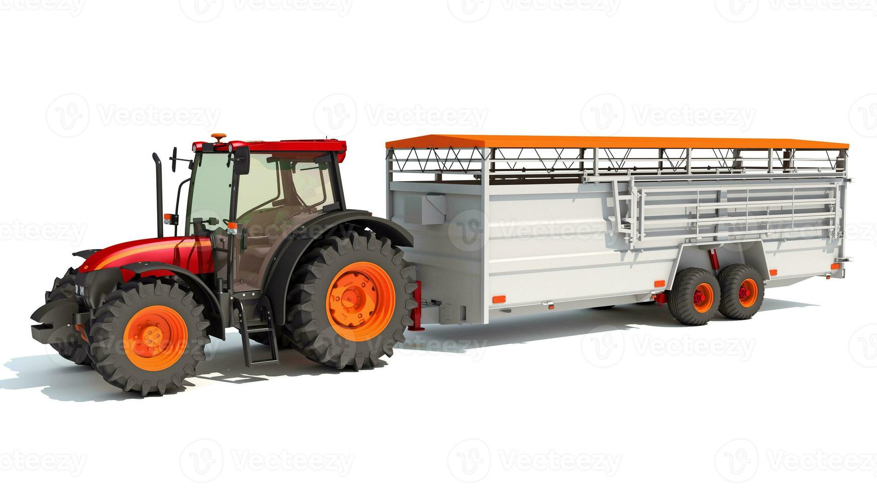 Tractor with Cattle Animal Transporter Trailer 3D rendering photo