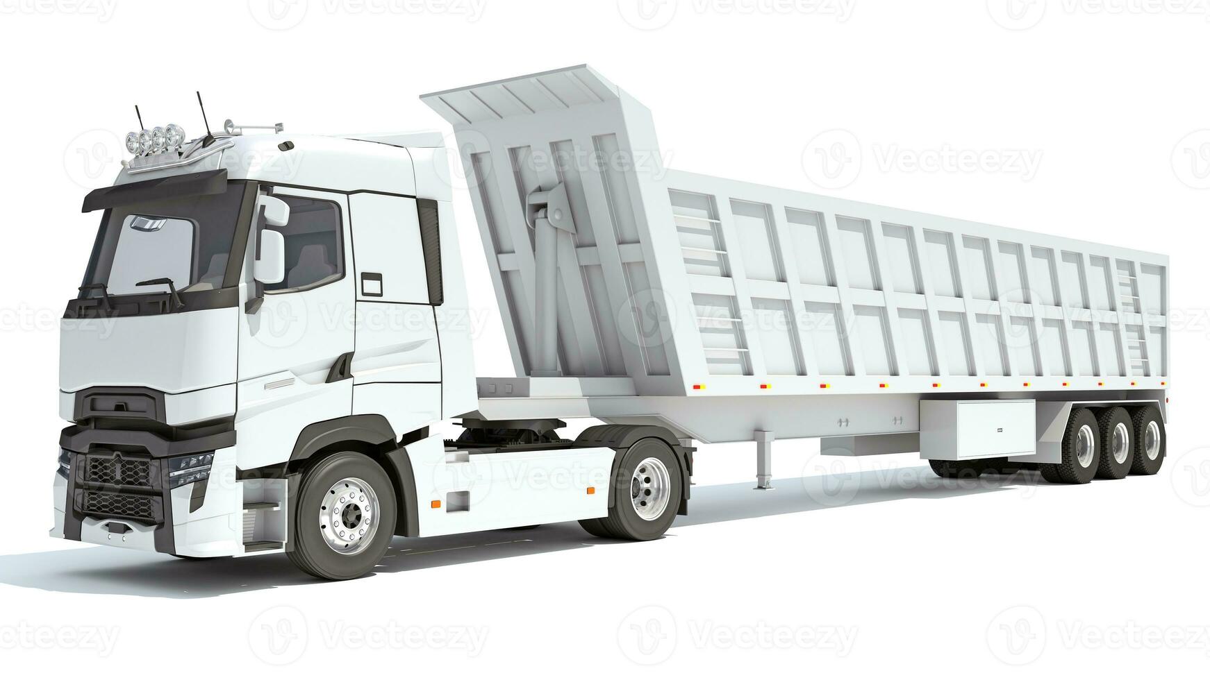 Semi Truck with Tipper Trailer 3D rendering on white background photo