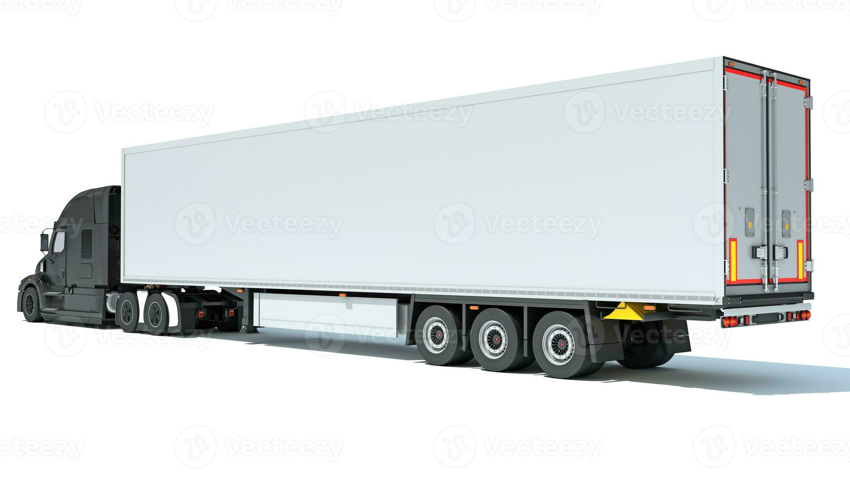 Truck with Reefer Refrigerator Trailer 3D rendering on white background photo