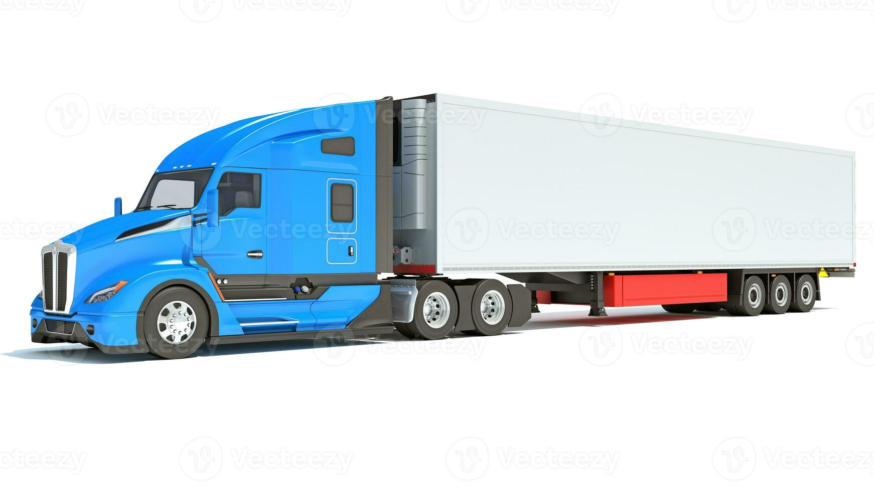 Truck with Reefer Refrigerator Trailer 3D rendering on white background photo